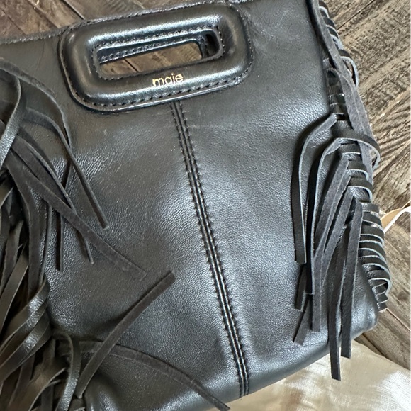 Maje Black Leather M Bag Fringe Top Handle Handbag Purse - Picture 3 of 11